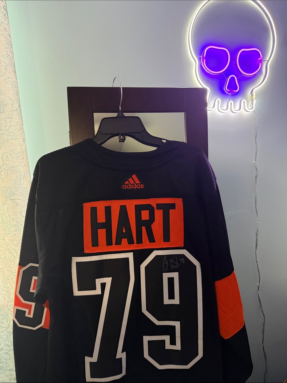 adidas Black and Orange Hockey Jersey CARTER HART #79 FLYERS SIGNED